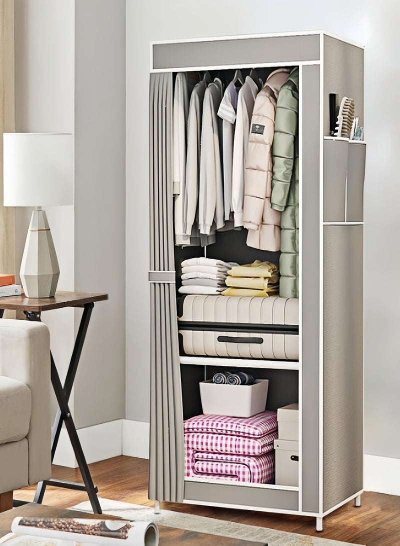 خزانة ملابس قابلة للنقل مع سكة تعليق وستارة باب - خزانة ملابس قائمة بذاتها مع أرفف، منظم خزانة، سهلة التجميع، تصميم موفر للمساحة لغرفة النوم - Image 3